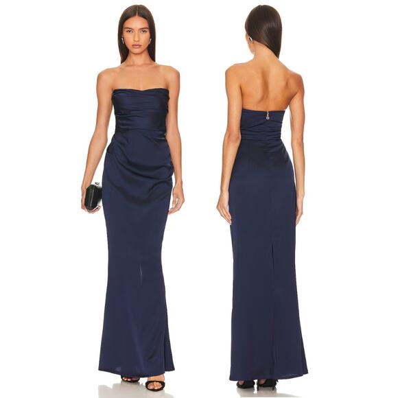Nookie Emelie Strapless Maxi Gown Draped Satin Formal Gala Party Classy Sz Small - Picture 1 of 13